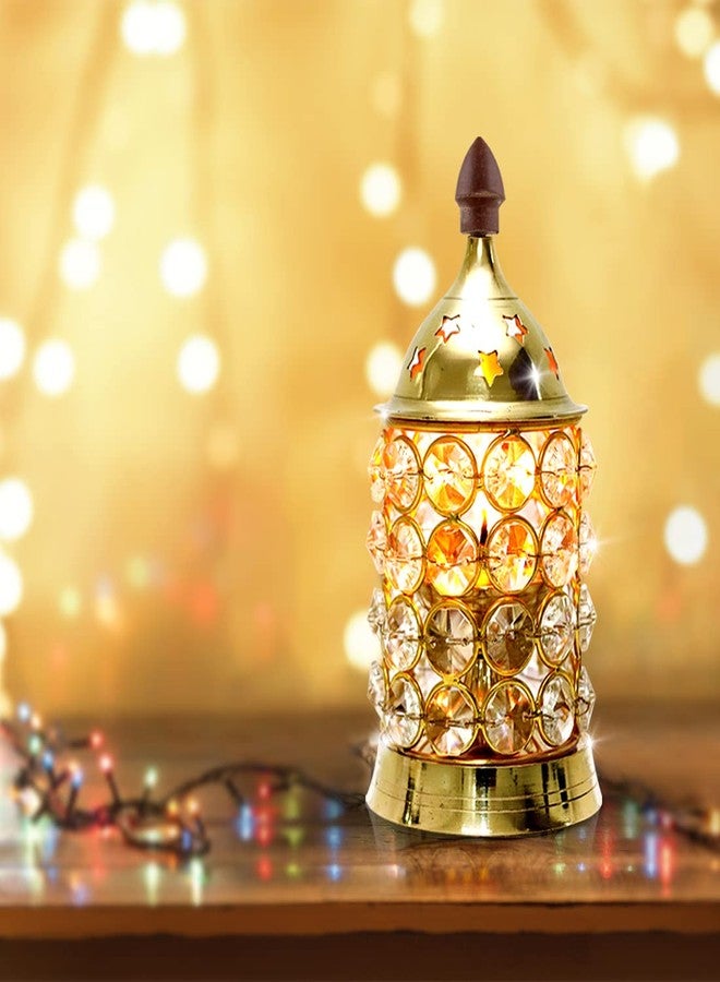 شوبكارت مصباح زيت كريستالي صغير مزخرف من النحاس الأصفر من Shubhkart Nitya Crystal، قطعة زينة ديوالي - فانوس عميق، هدية ديوالي، ديكور منزلي، مصباح بوجا، حامل شموع الشاي (ارتفاع 5.11 بوصة) - 180 جرام - Image 2